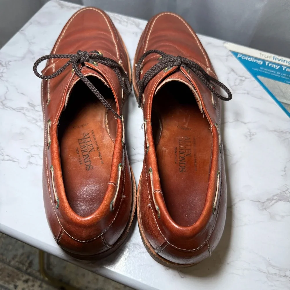Allen Edmonds Clipper Boat Shoes Mens 14 AAA Brown Leather Moc Toe Vibram USA